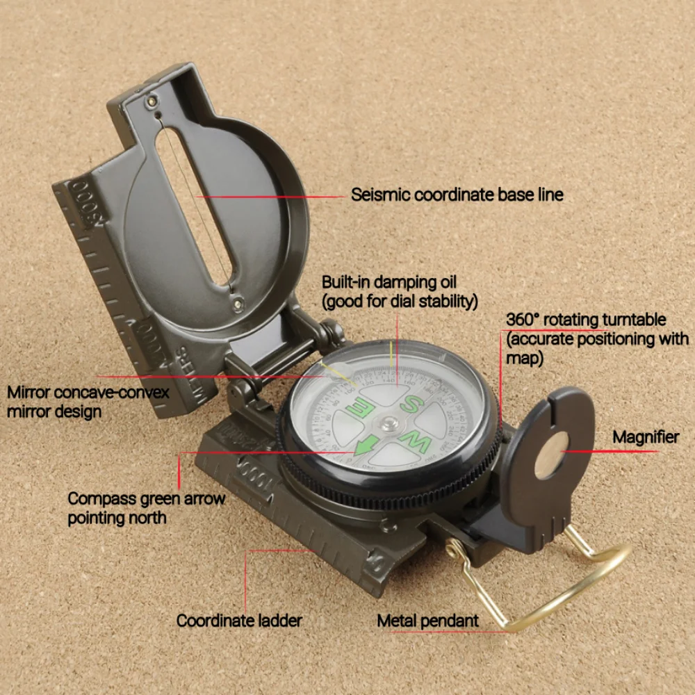 Outdoor Adventure Guide - Bussola Lensatic Portatile Multifunzione con Fosforescenza,